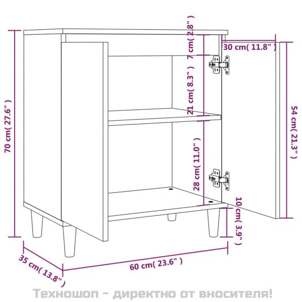 Сайдборд, опушен дъб, 60x35x70 см, инженерно дърво