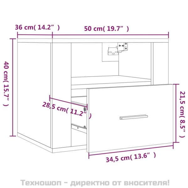 Нощни шкафчета за стенен монтаж, 2 бр, черни 50x36x40 см