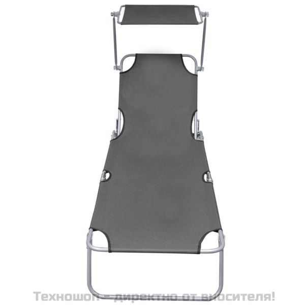 Сгъваем шезлонг с козирка, сив, алуминий