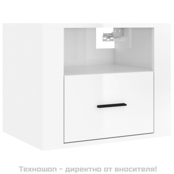 Нощни шкафчета за стенен монтаж, 2 бр, бял гланц, 50x36x40 см