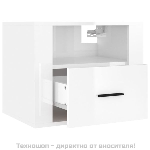 Нощни шкафчета за стенен монтаж, 2 бр, бял гланц, 50x36x40 см