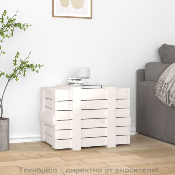 Кутия за съхранение, бяла, 58x40,5x42 см, борово дърво масив