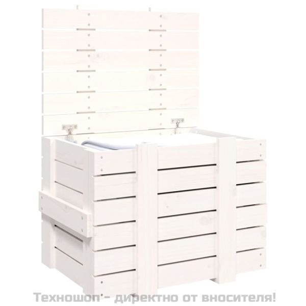 Кутия за съхранение, бяла, 58x40,5x42 см, борово дърво масив