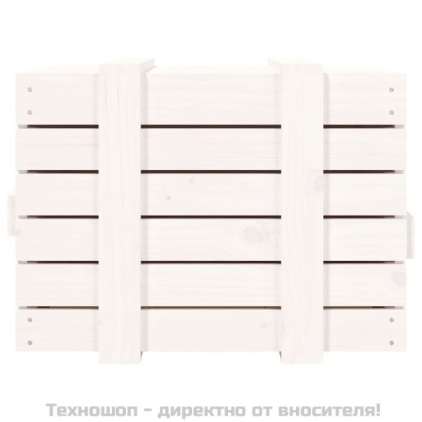 Кутия за съхранение, бяла, 58x40,5x42 см, борово дърво масив