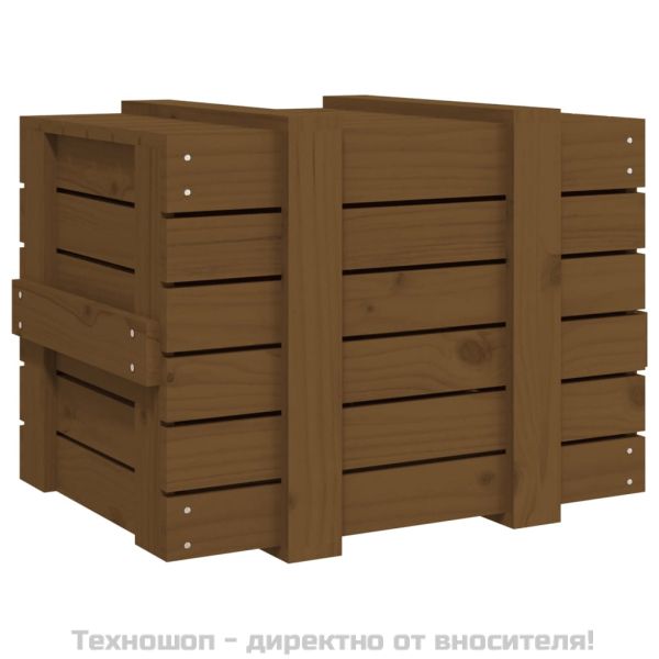 Кутия за съхранение, меденокафява, 58x40,5x42 см, бор масив