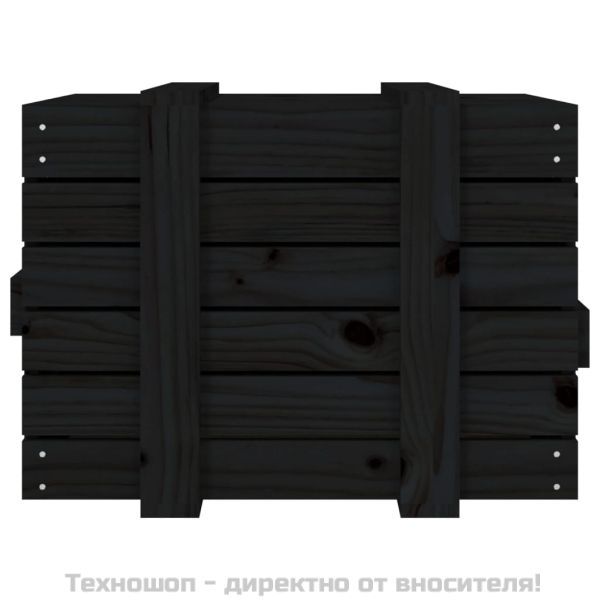 Кутия за съхранение, черна, 58x40,5x42 см, борово дърво масив