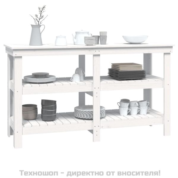 Работна маса бяла 142,5x50x80 см борово дърво масив