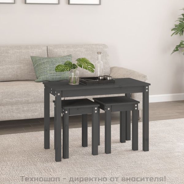 Стифиращи маси, 3 бр, сиви, бор масив