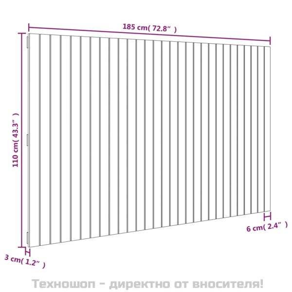 Стенна табла за спалня, сива, 185x3x110 см, борово дърво масив