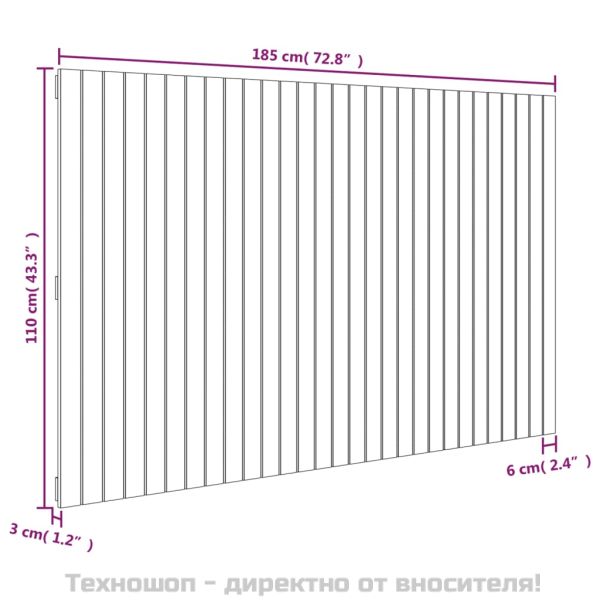 Стенна табла за спалня бяла 185x3x110 см борово дърво масив
