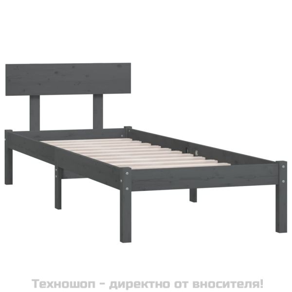 Рамка за легло, сива, бор масив, 90x190 см, Single