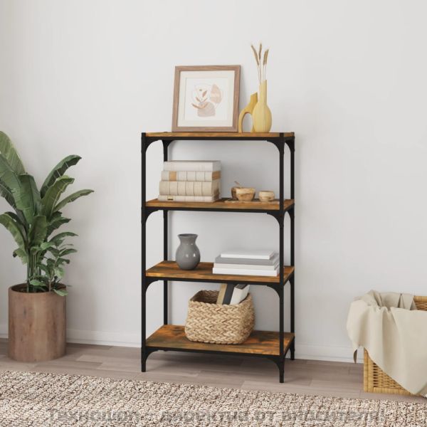 Библиотека, опушен дъб, 60x33x100 см, инженерно дърво и стомана