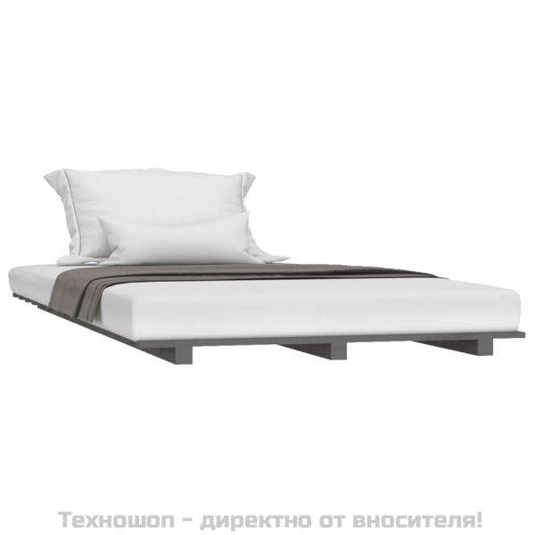 Рамка за легло, сива, борово дърво масив, 90x200 см