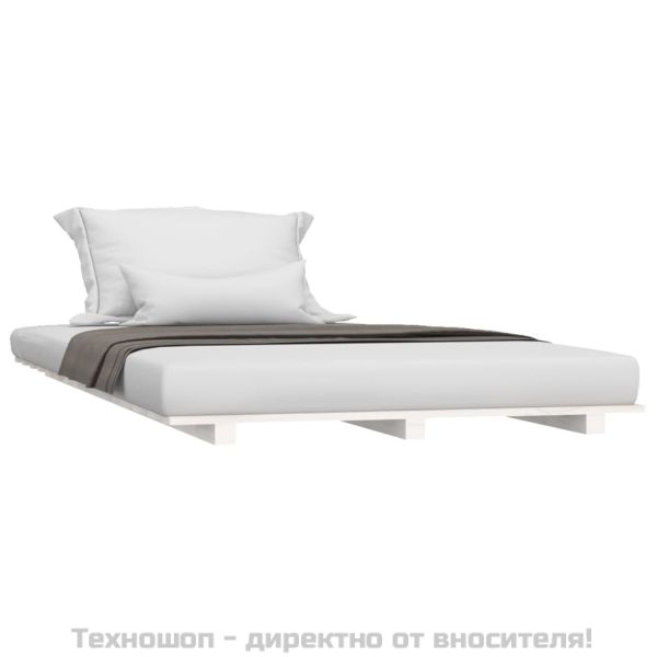 Рамка за легло, бяла, борово дърво масив, 90x200 см