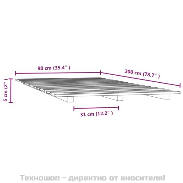 Рамка за легло, бяла, борово дърво масив, 90x200 см