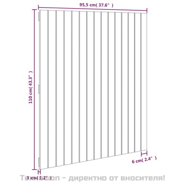 Стенна табла за спалня, сива, 95,5x3x110 см, борово дърво масив