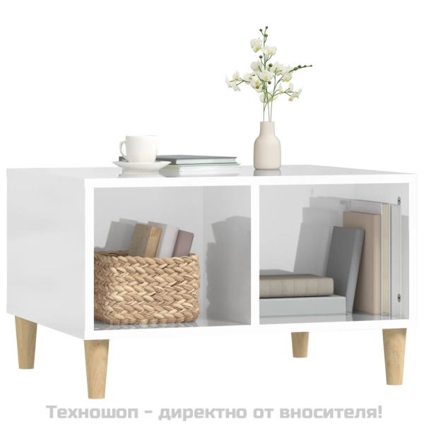 Кафе маса, бял гланц, 60x50x36,5 см, инженерно дърво