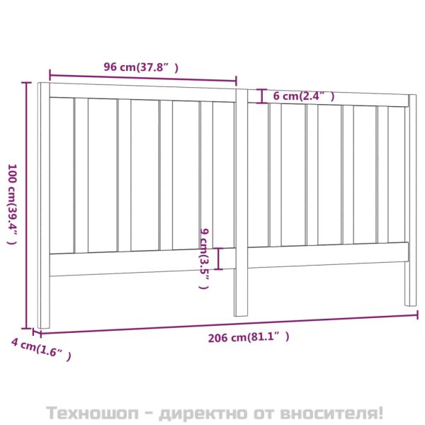Горна табла за легло, 206x4x100 см, бор масив
