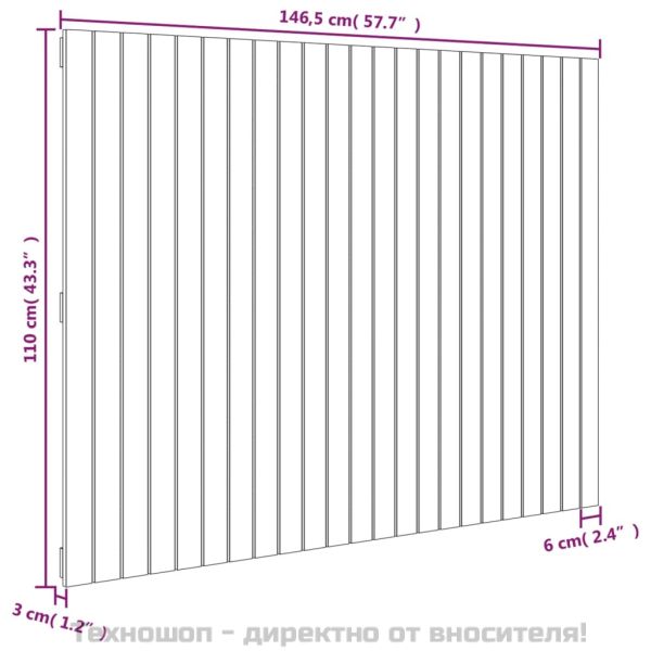 Стенна табла за спалня бяла 146,5x3x110 см борово дърво масив