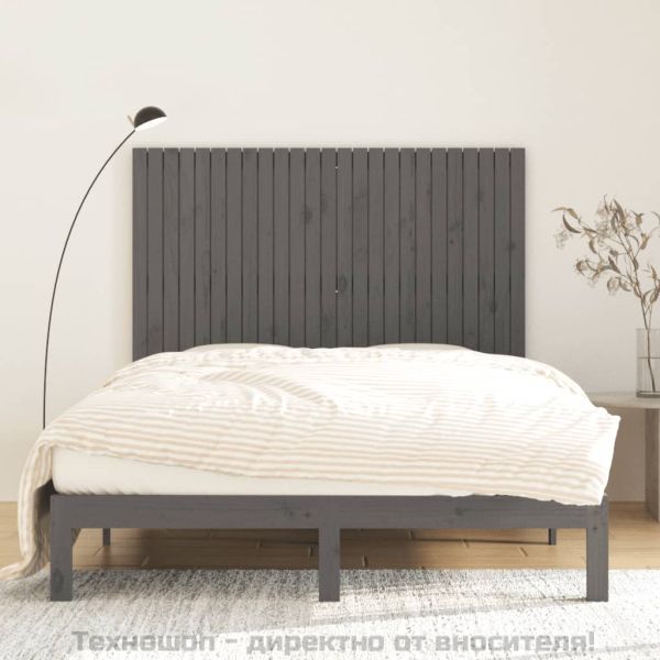 Стенна табла за спалня, сива, 159,5x3x110см, борово дърво масив