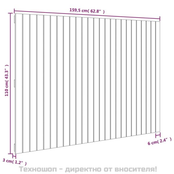 Стенна табла за спалня бяла 159,5x3x110 см борово дърво масив