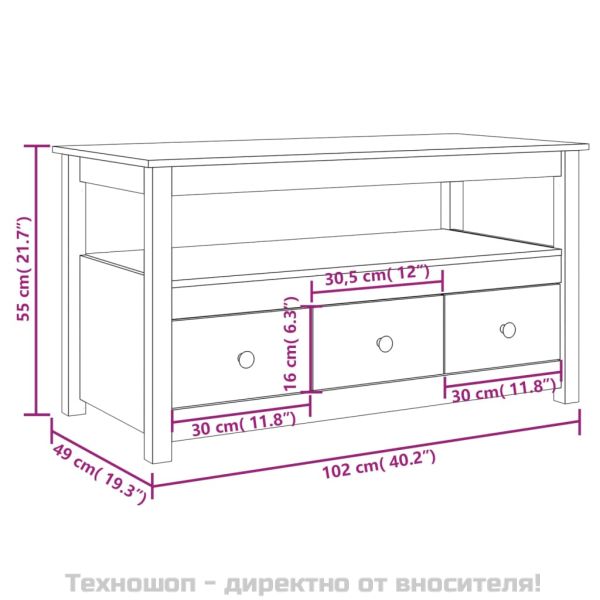 Кафе маса, 102x49x55 см, борово дърво масив
