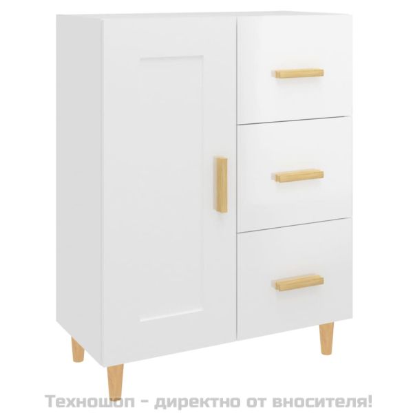 Сайдборд, бял гланц, 69,5x34x90 см, инженерно дърво