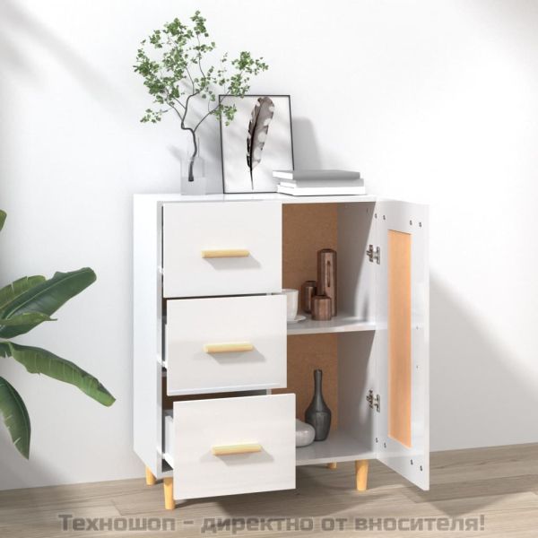 Сайдборд, бял гланц, 69,5x34x90 см, инженерно дърво