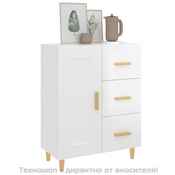 Сайдборд, бял гланц, 69,5x34x90 см, инженерно дърво