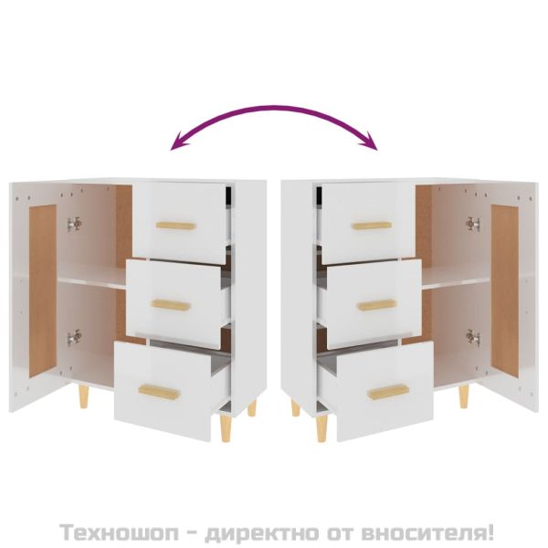 Сайдборд, бял гланц, 69,5x34x90 см, инженерно дърво