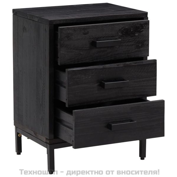 Нощни шкафчета, 2 бр, черни, 40x30x55 см, борово дърво масив