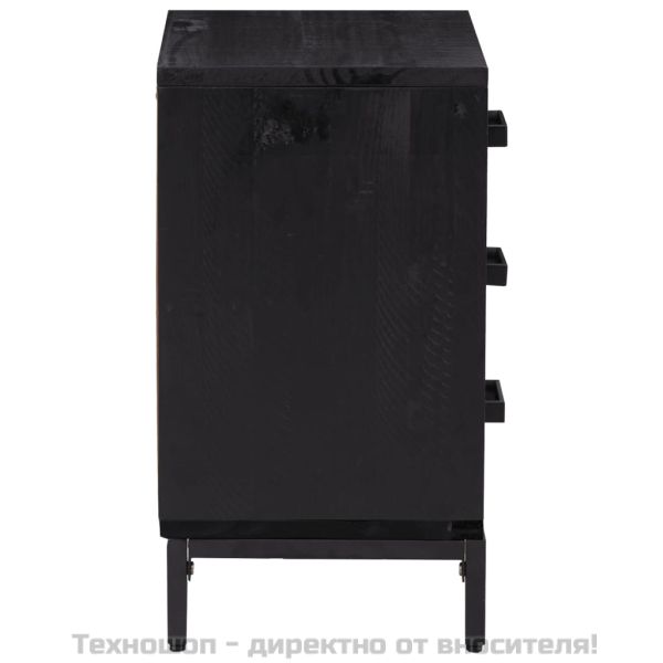 Нощни шкафчета, 2 бр, черни, 40x30x55 см, борово дърво масив