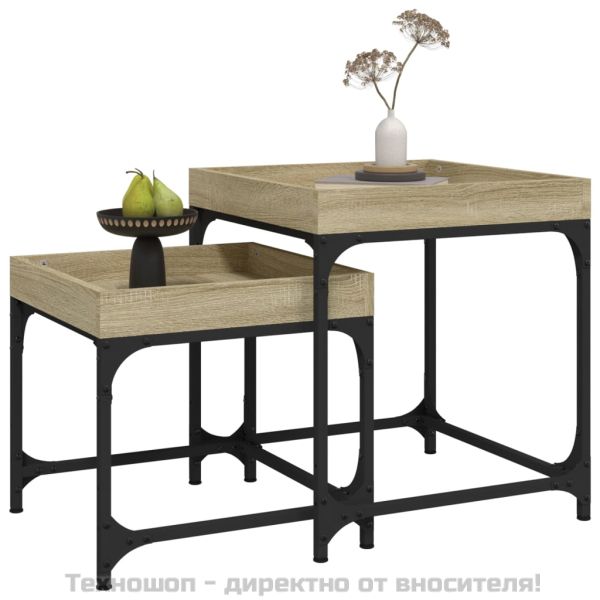 Странични маси, 2 бр, дъб сонома, инженерно дърво