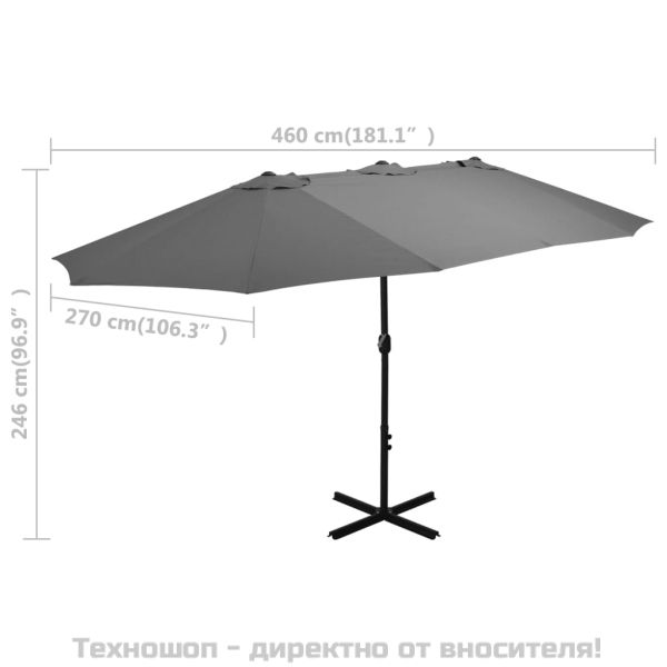 Градински чадър с алуминиев прът, 460x270 см, антрацит