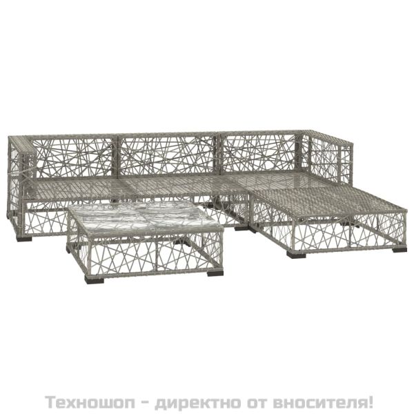 Градински комплект с възглавници, 5 части, полиратан, сив