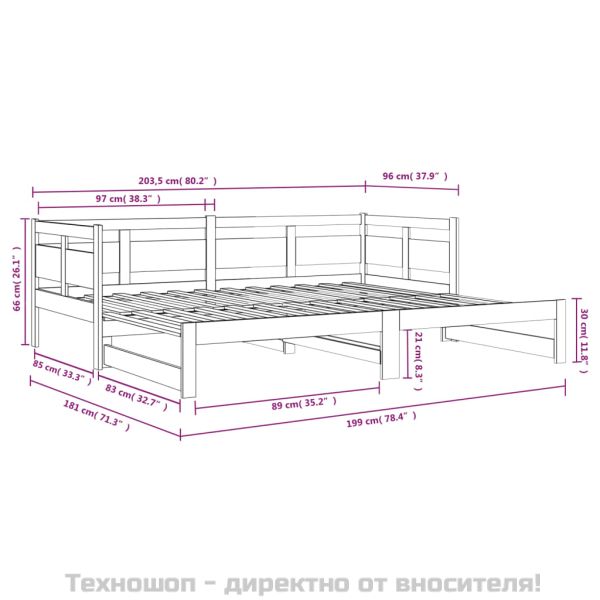Разтегателно дневно легло, без матрак, бяло, 2x(90x200) см