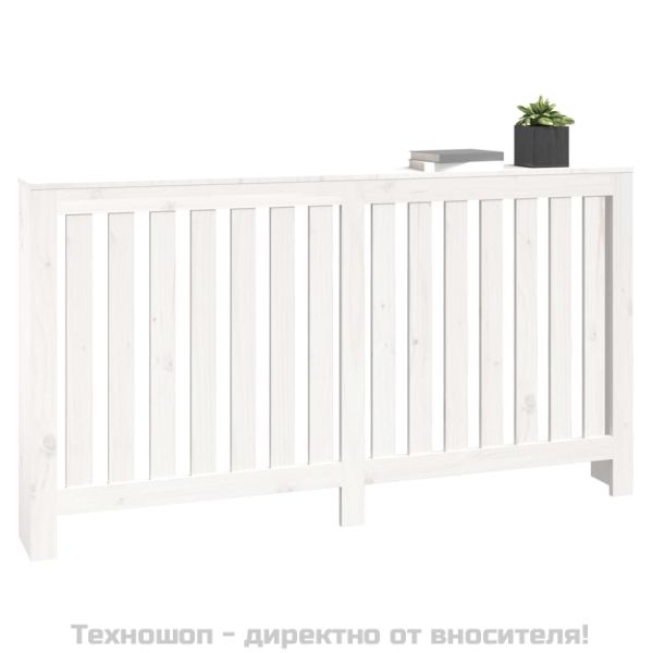 Параван за радиатор бял 153x19x84 см борово дърво масив