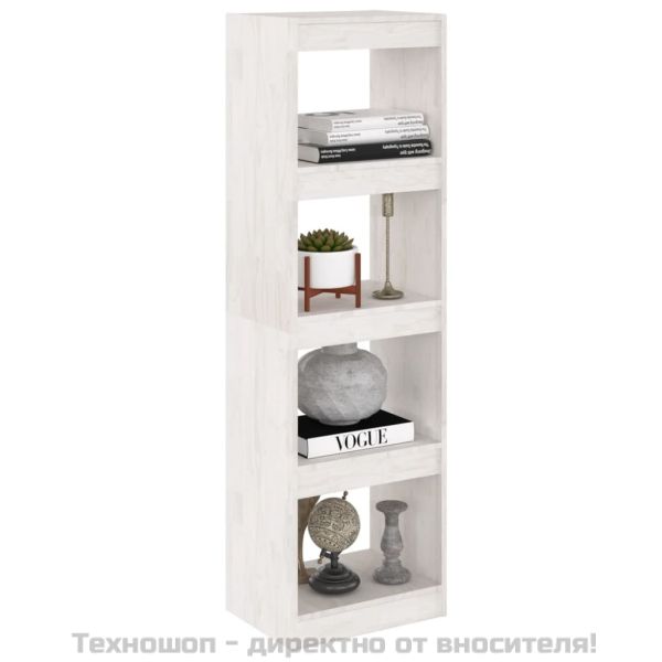 Библиотека/разделител за стая, бяла, 40x30x135,5 см, бор масив