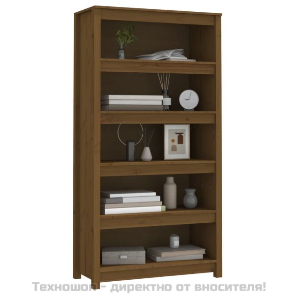 Библиотека, меденокафява, 80x35x154 см, бор масив