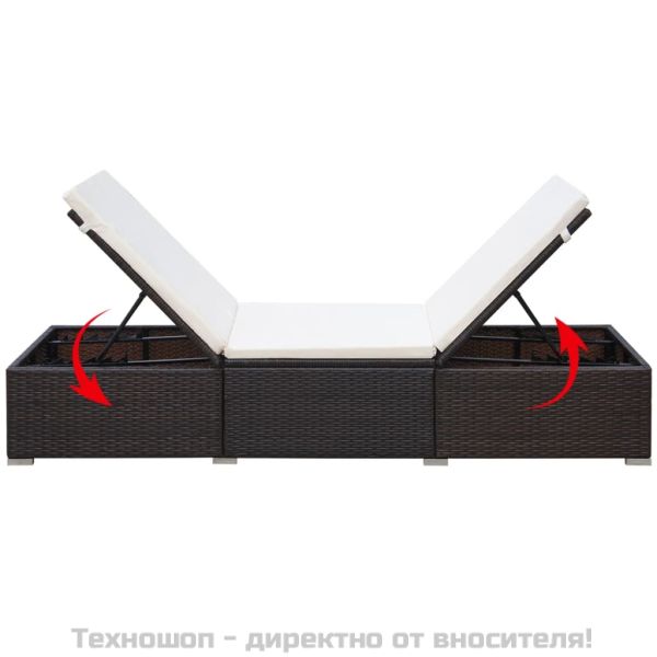 Шезлонг с шалте, кафяв полиратан