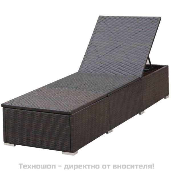 Шезлонг с шалте, кафяв полиратан