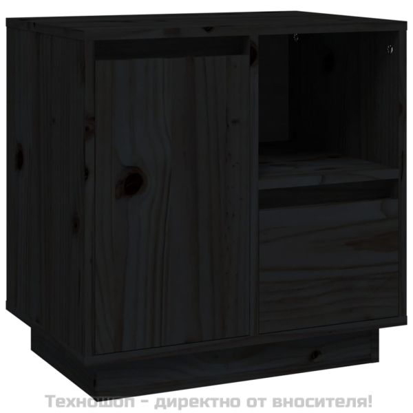 Нощно шкафче, черно, 50x34x50 см, борово дърво масив