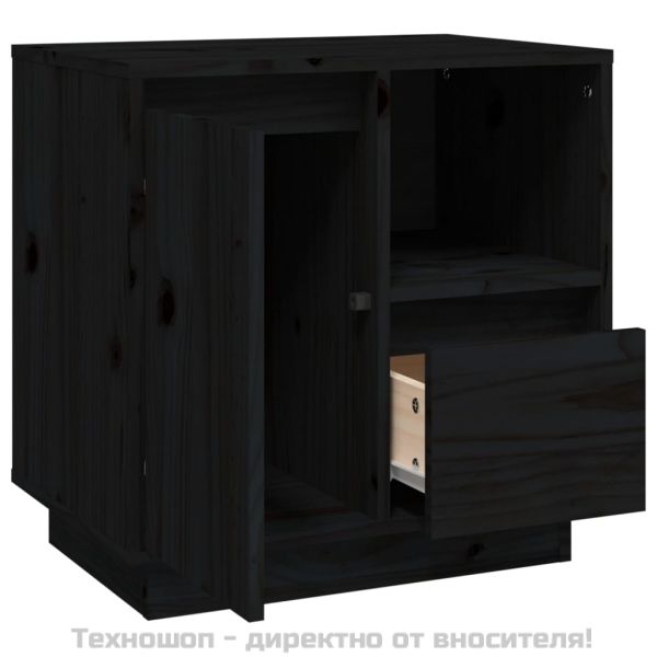 Нощно шкафче, черно, 50x34x50 см, борово дърво масив