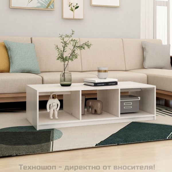 Маса за кафе, бяла, 110x50x34 см, борово дърво масив