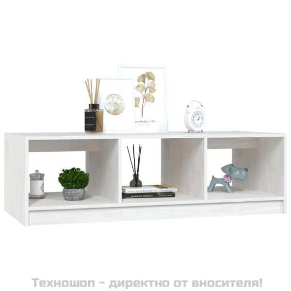 Маса за кафе, бяла, 110x50x34 см, борово дърво масив