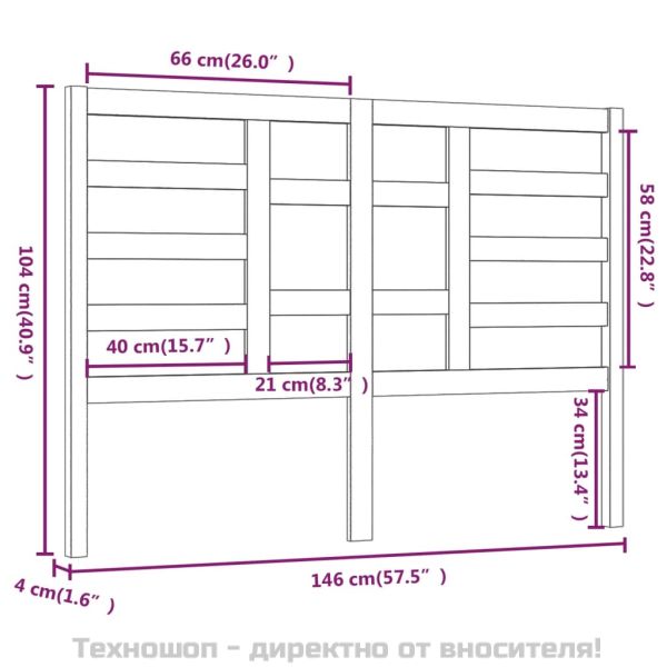 Горна табла за легло, черна, 146x4x104 см, бор масив