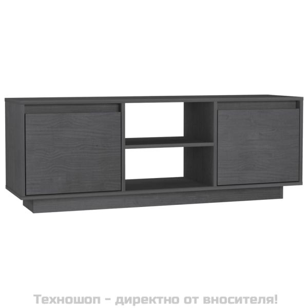 ТВ шкаф, сив, 110x30x40 см, борово дърво масив
