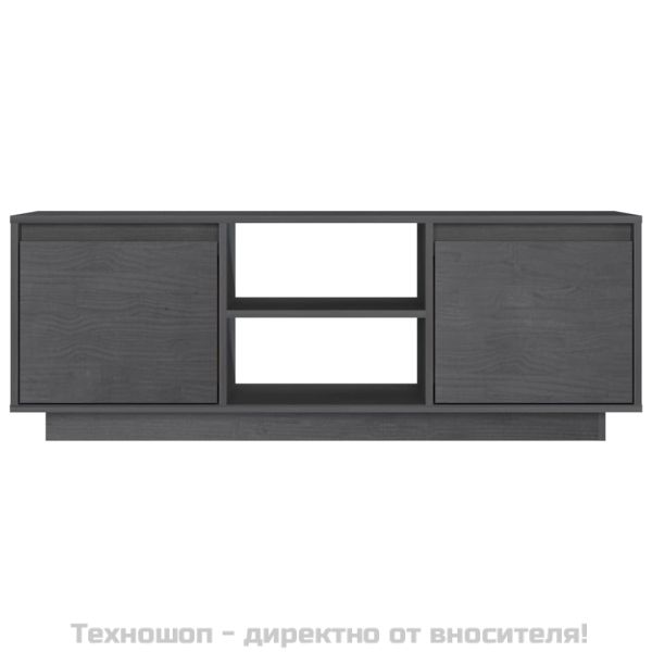 ТВ шкаф, сив, 110x30x40 см, борово дърво масив