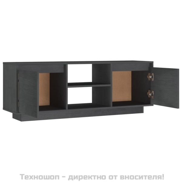 ТВ шкаф, сив, 110x30x40 см, борово дърво масив