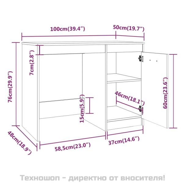 Бюро, опушен дъб, 100x50x76 см, инженерно дърво